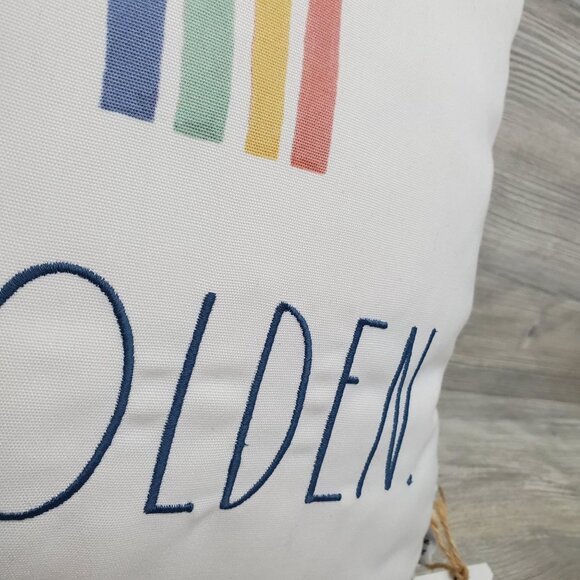 Rae Dunn Stay Golden rainbow boho square throw pillow - Picture 2 of 11